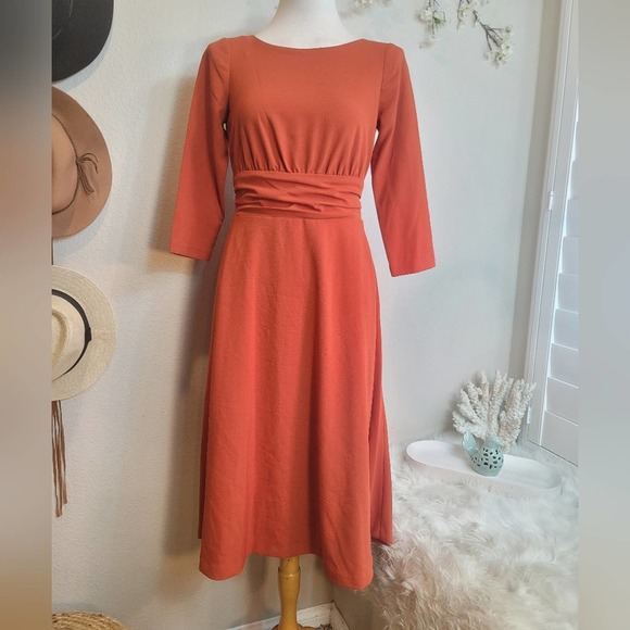 JULIA JORDAN ORANGE 3/4 SLEEVE A-LINE BOAT NECK MIDI DRESS WOMEN'S SIZE… - Picture 8 of 12